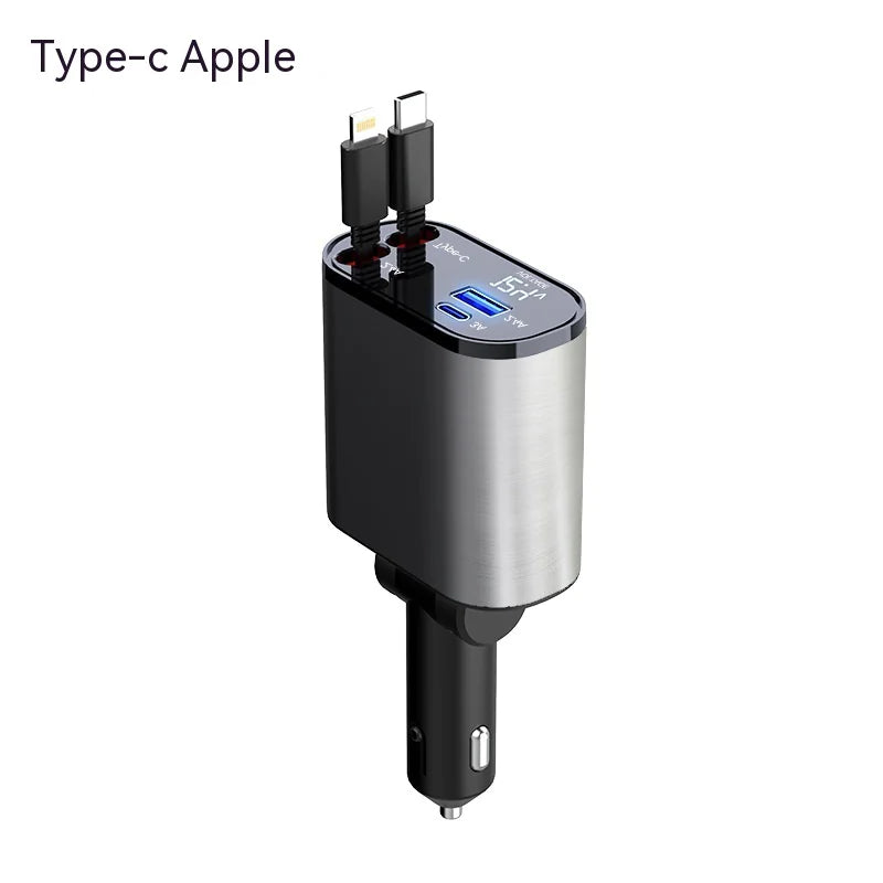 REVNNA™ 4-in-1 Auto-Ladegerät mit ausziehbarem Kabel – 100W Schnellladen