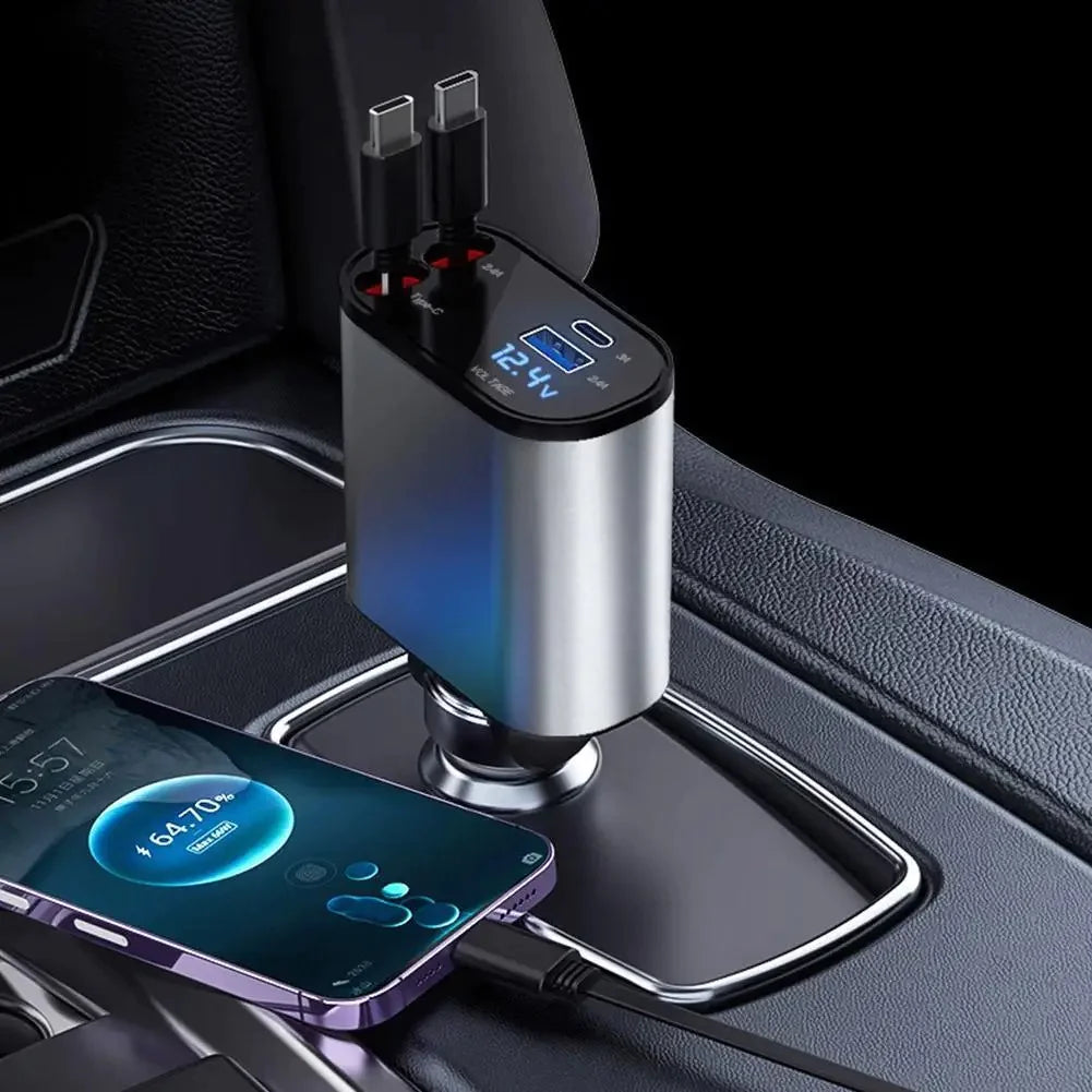 REVNNA™ 4-in-1 Auto-Ladegerät mit ausziehbarem Kabel – 100W Schnellladen