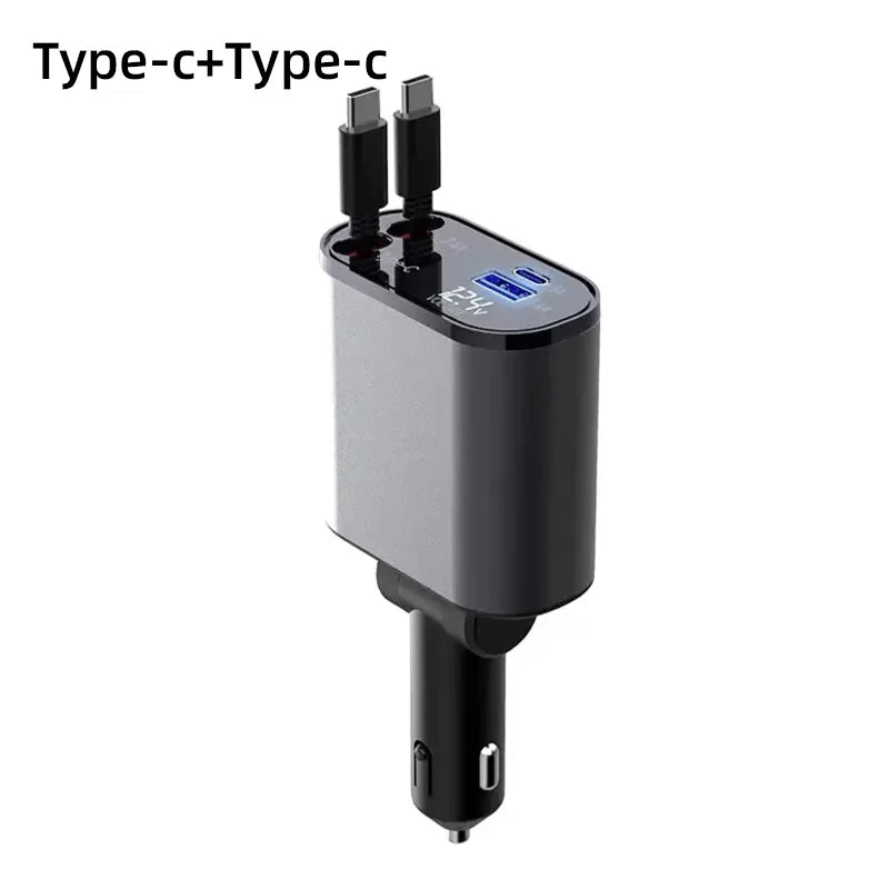 REVNNA™ 4-in-1 Auto-Ladegerät mit ausziehbarem Kabel – 100W Schnellladen